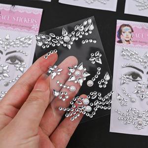 Adesivi per Viso per Bambini in Acrilico di Alta Qualità, Design Misto, Tatuaggi Adesivi Glitterati alla Moda per Trucco Festivo, Vendita all'Ingrosso - Product Image 3