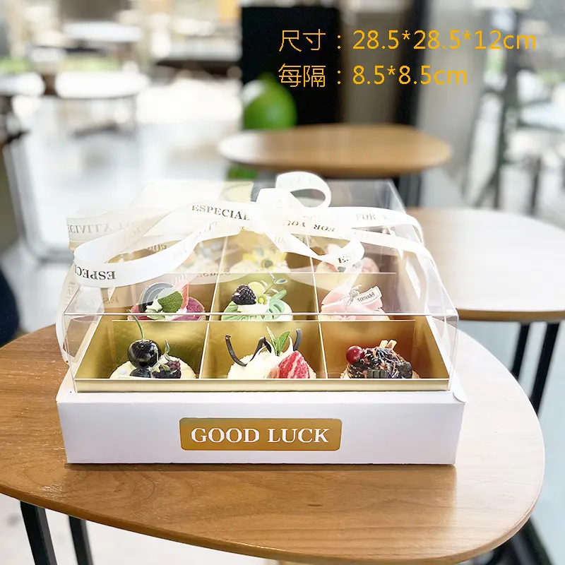 Fruit Tart Mini Slice Cake Pastry Takeaway Treat Box Golden Tray Hotel Afternoon Tea 4 9 Grid Clear Cake Dessert Packaging Boxes