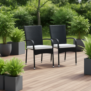 Chaises de jardin modernes en rotin noir avec coussins, structure en aluminium - Product Image 2