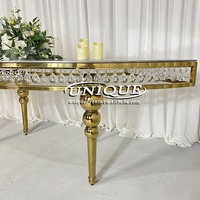 Centre de table de mariage moderne en verre miroir serpentin blanc et or en acier inoxydable, avec cristaux, pour repas en extérieur, hôtel éco-responsable