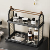 Étagère de rangement aspect rotin, organisateur à 2 niveaux pour comptoir de cuisine, salle de bain, bureau |   Support pour tasses, mugs, parfums, rangement pour la décoration intérieure