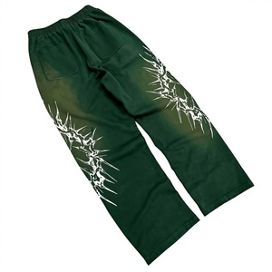 Pantalon de jogging décontracté pour homme, vert olive, taille élastique, motif épineux imprimé, poches latérales, en maille mi-lourde - Product Image 4