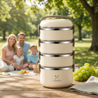 Boîte à lunch bento multi-couches en acier inoxydable 304, conteneur alimentaire isotherme portable pour le travail, l'école, les enfants et les adultes