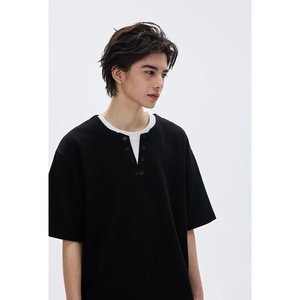 <span class=keywords><strong>Polo</strong></span> Casual Oversize da Uomo Estivo Nero con Scollo a V Manica Corta in Maglia 100% Cotone - Product Image 4