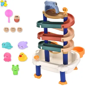DIY changed track building block table playing water track toy set kids bath spin music toys