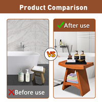Banc de bain en bois de bambou personnalisé siège de chaise de salle de bain avec étagère de rangement porte-savon personnalisé à 2 niveaux et tabourets ergonomiques
