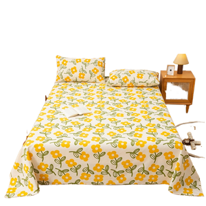 Modern Simple Eco-Friendly Floral Printed 100% Cotton Flat <b>Bed</b> Sheet Pillowcase 3-Piece <b>Set</b> Anti-static Dust-Proof Breathable - Product Image 1