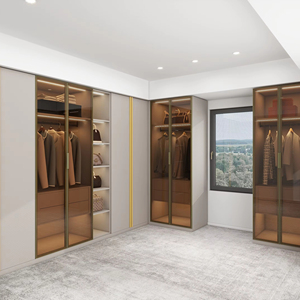 Luxury Modern Minimalist Custom Bedroom Furniture Built-in <b>with</b> <b>Dressing</b> <b>Table</b> Mirror LED Light Closet - Product Image 1