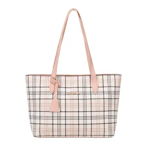 Neue Produktideen 2024 Tartan Druck Streifen-Zwei-Teile-Set große Einkaufstasche Leder-Tote-Tasche