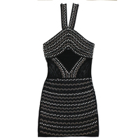 CY901192 Robe moulante sexy à bretelles et panneaux, robe de soirée décontractée pour célébrités, mini robe de club avec strass