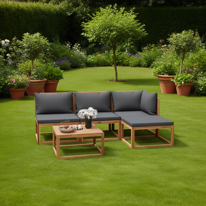 Ensemble de salon de jardin en bois d'acacia massif, 5 pièces, avec coussins, mobilier de jardin, sièges d'extérieur, design contemporain, résistant aux intempéries - Product Image 2