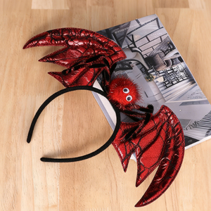 Accessoires de cheveux d'Halloween, bandeau rouge avec chauve-souris et araignée, style festival pour enfants et filles, décoration de fête effrayante, bandeau avec ailes de chauve-souris d'Halloween - Product Image 3