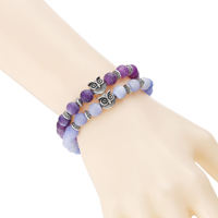 Dalam perdamaian hati penyembuhan batu Amethyst burung hantu tangan gelang 8MM energi manik-manik batu permata ungu emas perak burung hantu untuk wanita dan pria