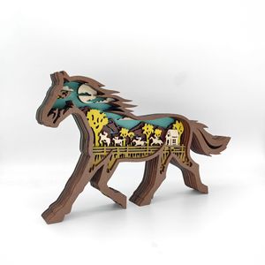 Uionen Wholesale Creative Design Multi Layer Wooden Carved Horse Figurines Animal <b>Crafts</b> Home Tabletop Decor Ornaments - Product Image 5