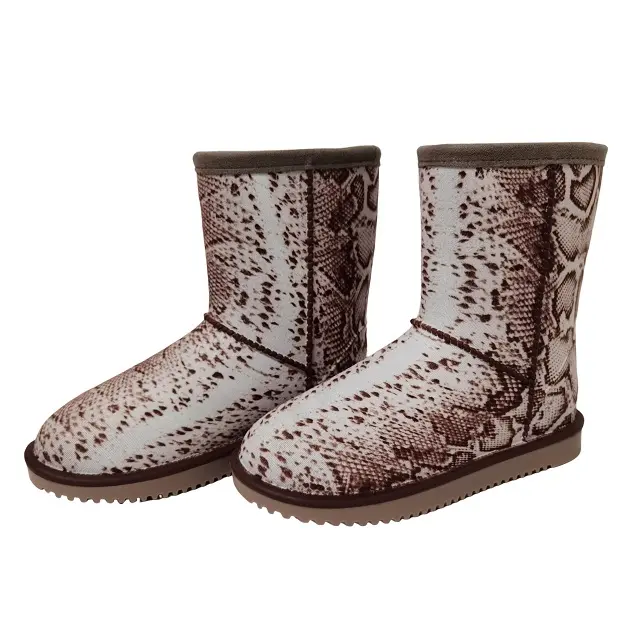 Fashion High Quality Women's Winter Warm Non-Slip Flat snake skin print Snow Boots