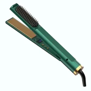 Home Use Professional Electric Flat Iron Curly 2 In 1 Hair Straightener Brush Heated Hot Comb Private Label