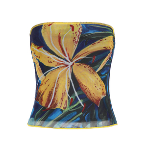 Top Corto de Malla Tejida para Mujer, Estampado Floral, sin Tirantes, Transparente, para Vacaciones de Verano, Ropa para Fiesta en la Playa - Product Image 6