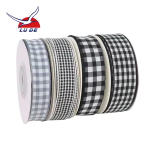 Nhà Máy Sản Xuất Giá Rẻ Dệt Đen Đỏ Trắng Sọc Ca Rô Gingham Ribbon