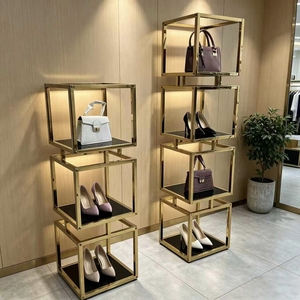 Espositori Moderni in Metallo e MDF per Scarpe e Borse, Scaffali in Acciaio Inox Verniciato a Polvere, Facile Montaggio, Vendita all'Ingrosso - Product Image 1