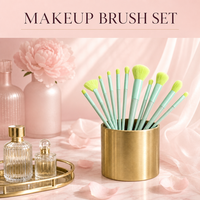 10 Buah Set Kuas Rias Wajah Kit Kuas Kosmetik dengan Kotak Kuas Bedak Foundation Blending Eyeshadow Hijau Mint