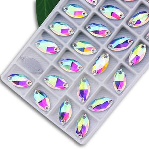 Botones de Cristal Planos con Base Plana AB Color, Tipo Ojo de Caballo, Cosidos a Mano, para Vestidos de Novia y Accesorios de Ropa - Product Image 6