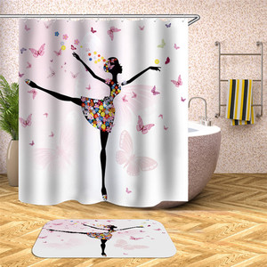 Rose Fleur Papillon Filles <span class=keywords><strong>Rideaux</strong></span> <span class=keywords><strong>de</strong></span> <span class=keywords><strong>Douche</strong></span> Salle <span class=keywords><strong>De</strong></span> Bain Rideau Tissu Polyester Imperméable Pour Décor <span class=keywords><strong>De</strong></span> Bain Bain Avec Des Crochets - Product Image 5