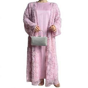 Conjunto Elegante de 2 Piezas para Mujer Musulmana, Abrigo de Lana con Cuentas de Flores y Vestido Interior de Satén con Mangas Largas, MSL881 - Product Image 1