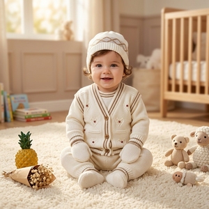 Conjunto <span class=keywords><strong>de</strong></span> Suéter <span class=keywords><strong>de</strong></span> Cinco Piezas para Bebé Recién Nacido 2026, Tejido <span class=keywords><strong>de</strong></span> Algodón Puro con Tratamiento Suavizante - Product Image 2