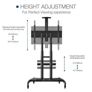 DB Motorized TV Stand 55-85 Inch with <b>Laptop</b> <b>Shelf</b> Rolling Cart Swivel Wheels Locking Feature Metal Home Furniture - Product Image 6