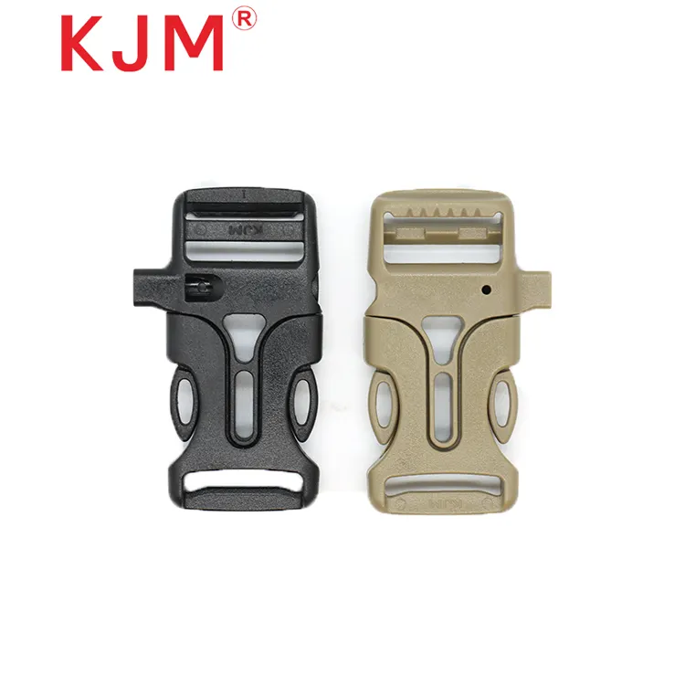 Survival Bracelet Buckles KJM China Factory Outdoor Hiking Backpack Accessories Pom Recycled Plastic Side Release Survival Bracelet Buckles Whistle Clasp
