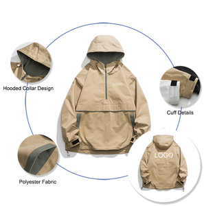 Sudadera con capucha cortavientos de estilo de ropa de trabajo de gran tamaño para hombre con media cremallera, sudaderas con capucha de moda de estilo callejero con tu propio logotipo - Product Image 2