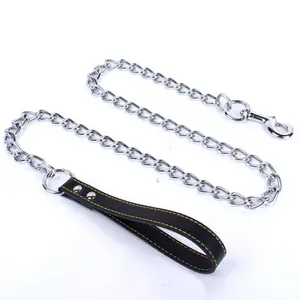 Metal Stainless Steel Bite Resistant Dog Chain Pu Leather Collar Leash Pet Supplies For Small Medium and Big Dog