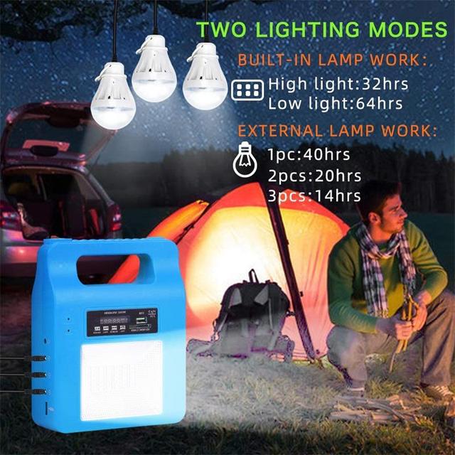 Portable Solar Powered Generator Kit Outdoor Camping Emergency Power Supply System with Lighting MP3 FM Radio MPPT Controller
