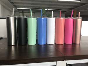 カスタムカラースプレーペイントメタル20オンス真空ステンレススチールカラースキニータンブラー（蓋とストロー付き）バソ・デ・アセロ20オンス - Product Image 4