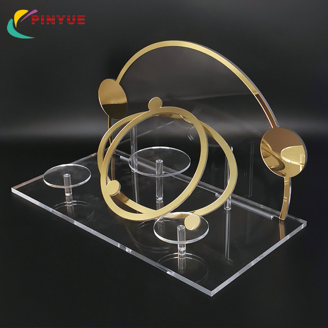 Creative Custom Design Countertop Acrylic Display Stand LED Lighting Golden Clear High Transparent Eco-Friendly Display Rack