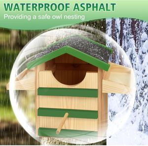 Casa del gufo per esterno scatola di nidificazione del gufo ha visto la casa dell'uccello del gufo grande legno rettangolare apertura scatola per uccelli - Product Image 3