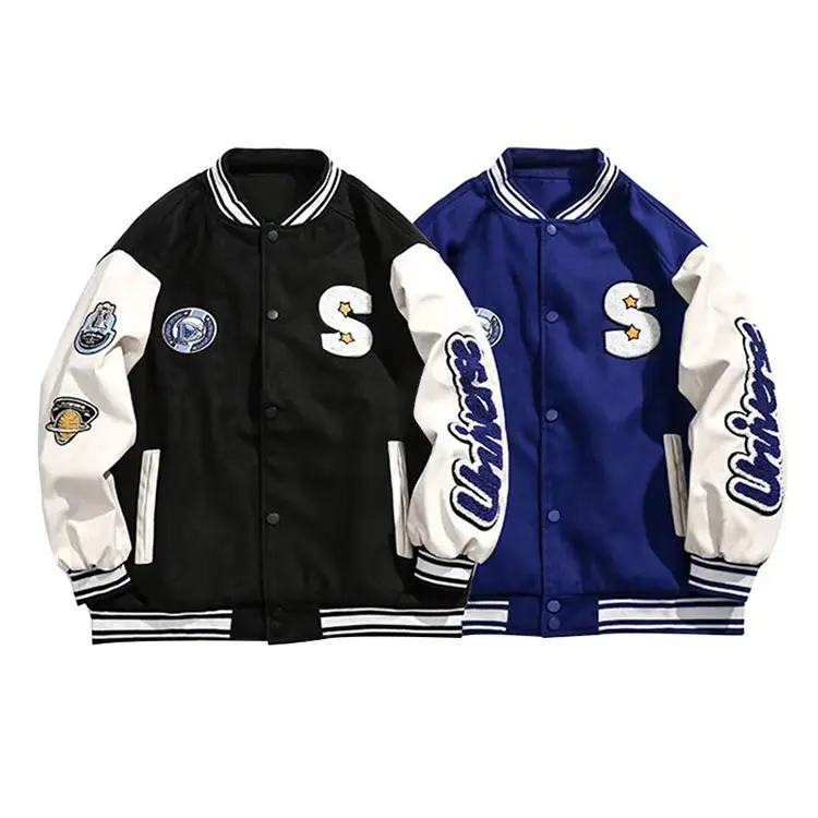 Custom Leather Sleeve High Quality Baseball Jackets Embroidery Bomber Jackets Letterman Jacket For Men