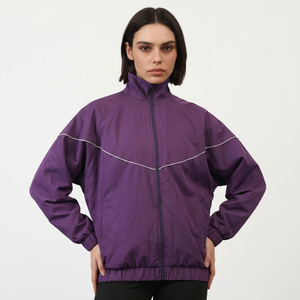 Blouson de course unisexe violet à manches chauve-souris, fermeture éclair, coupe-vent, col montant, pour l'automne - Product Image 2