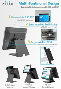 Windows OS POS hệ thống màn hình cảm ứng 15 inch chất lượng cao với hợp kim nhôm trường hợp, hiệu quả làm mát máy POS cho cửa hàng bán lẻ - Product Image 6