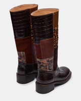 Nouvelles Bottes de Cowboy pour Femmes 2026 en Matériaux Mixtes, Imprimé Léopard, Texture Crocodile, Bottes Hautes au Genou