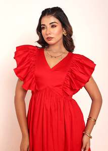 Robe midi à manches volantées, robes décontractées pour femmes, avec tissu léger, coupe confortable, silhouette flatteuse - Product Image 5