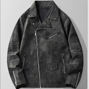 Veste bomber <span class=keywords><strong>rétro</strong></span> ZXPFSL pour <span class=keywords><strong>homme</strong></span>, col tailleur, style streetwear décontracté automne-hiver, style américain, en cuir PU velours effet peau de daim - Product Image 2