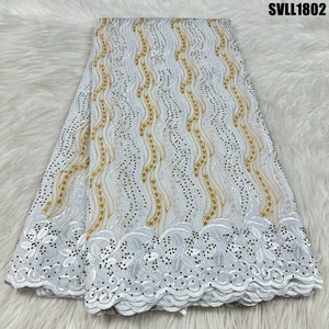 Vestido de tela de encaje africano elegante y sexy tela de gasa Suiza negra encaje Lafaya bordado ecológico con diamantes de imitación - Product Image 5