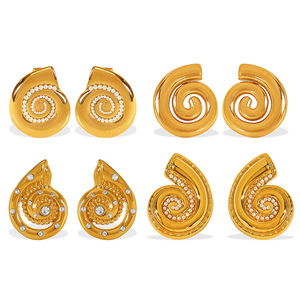 Spiral Imitation Pearl <b>Earrings</b> 18K Gold Plated Stainless Steel Studs For Women Fashion <b>Dangle</b> Jewelry - Product Image 5