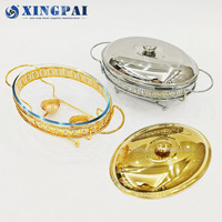 XINGPAI hôtel restauration 2.5L couvercle en acier inoxydable doré chauffe-aliments marmite cuisinière ovale verre Buffet chauffe-plats ensemble