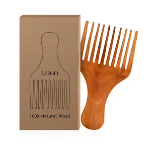 Nuevo diseño de etiqueta privada de madera Natural Biodegradable ecológico Afro a Gran Diente peine del pelo