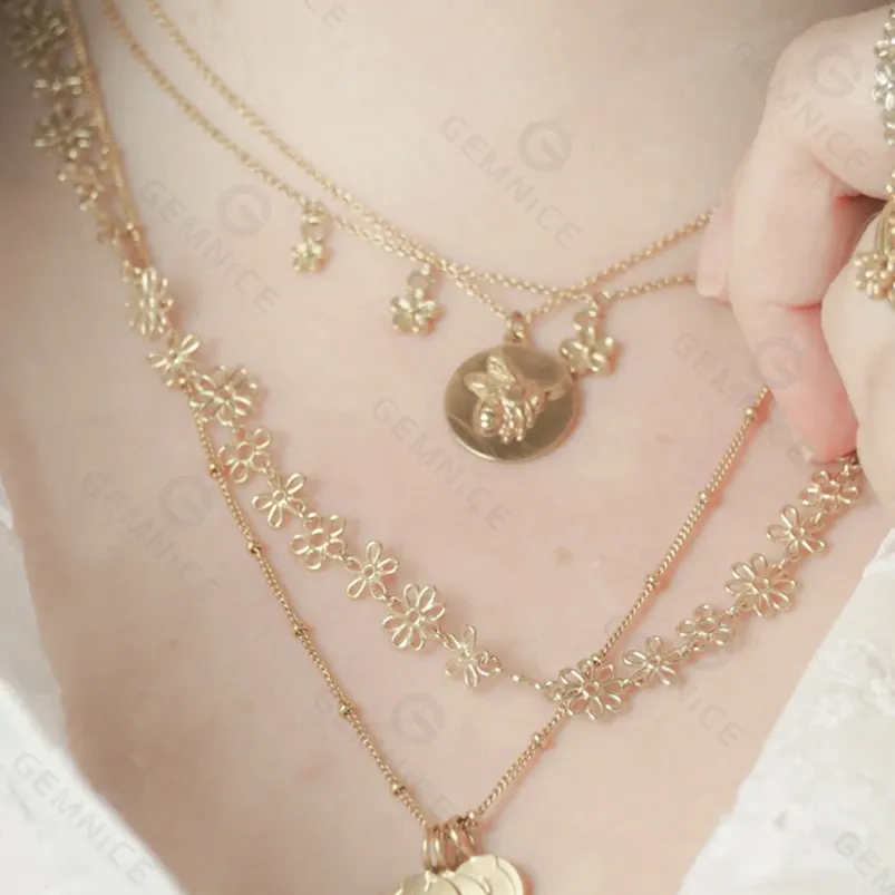 Gemnel custom 925 silver jewelry daisy flower choker beaded tiny charm pendant choker bridal flower Necklace