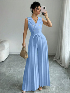 Robe plissée ample à col de costume et nœud papillon, cintrée à la taille, style décontracté et élégant pour <span class=keywords><strong>femme</strong></span>, idéale pour l'été - Product Image 6