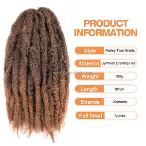 Extensions de cheveux synthétiques en fibre haute température, tresses torsadées au crochet, <span class=keywords><strong>dreadlocks</strong></span> afro crépues, style Marley, très demandées - Product Image 2