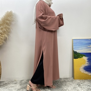 6809+1434#B Abaya Manufacturer ChaomengFashion Solid Color Slit Sides Modesty Closed Abaya Matching Pocket Pant Two Pieces <b>Set</b> - Product Image 3